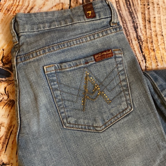 7 for All Mankind | A-Pocket Rhinestone Flared Denim Jeans size women 26 - Picture 3 of 8